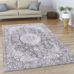 Tapis de salon tapis poil ras tapis vintage abstrait oriental moderne bordure 120x170 cm, gris - paco ...