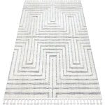 Tapis sevilla z788a labyrinthe, grec blanc / gris franges berb�re marocain shaggy white 80x150 cm