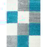Life - tapis shaggy poils longs motifs carreaux (gris / blanc / turquoise - 80x150cm) Life - tapis shaggy poils longs motifs carreaux (gris / blanc / turquoise - 80x150cm)