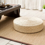 Tapis de sol en paille tress�e pour jardin, salon, salle � manger - coussin rond zen en fibres naturelles ...