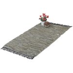 Tapis tiss�, 70 x 140 cm, coton et cuir, descente de lit � franges, antid�rapant, natte d�corative vert ...