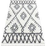 Tapis union 3481 zigzag cr�me et gris franges berb�re marocain shaggy white 120x170 cm
