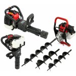 Tarire thermique 52cc foreuse  essence 3 forets 82cm avec  102, 152, 200 mm & enfonce poteaux 32cc ...