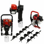 Tarire thermique 52cc foreuse  essence 3 forets 82cm avec  102, 152, 200 mm & enfonce poteaux 38cc ...