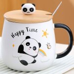 Tasse panda avec couvercle souple, cadeau panda, tasse � th� en c�ramique de 400ml avec cuill�re et soucoupe, ...