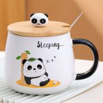 Tasse panda avec couvercle souple, cadeau panda, tasse � th� en c�ramique de 400ml avec cuill�re et soucoupe, ...