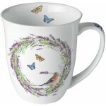 Tasse en porcelaine fine pinson et papillons
