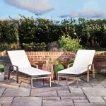 Teamson home - chaises longues de jardin bain de soleil lot de 2 matelas 6 positions effet rotin brun ...