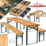 Tectake - ensemble de tables et bancs 3 pièces pliables avec support pour parasol Tectake - ensemble de tables et bancs 3 pièces pliables avec support pour parasol