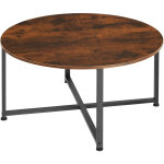 Table basse de salon ronde style industriel bois fonc�