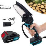 Mini tron�onneuse �lectrique sans fil de 4 pouces, scie � bois, scie � une main, coupe - bois nu + batterie ...