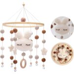 T�l�phone b�b� en bois avec boule en feutre � suspendre pour chambre d'enfant, lapin, carillon �olien ...