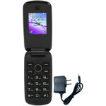 T�l�phone � clapet 2g double sim avec �cran couleur 1, 77 pouces, batterie 1200mah, chargeur us bleu ...