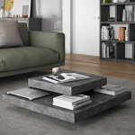 Temahome - table basse 4 plateaux 90x90 cm en bois effet b�ton et noir - slate