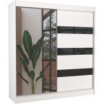 Les tendances - armoire de chambre 1 porte blanche et noir laque 1 porte miroir voka - 3 tailles - largeur ...