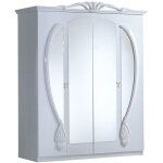 Armoire de chambre 4 portes battantes baroque bois brillant blanc venize 190cm
