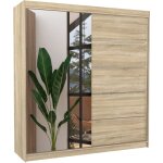 Les tendances - armoire chambre adulte 2 portes coulissantes 1 naturel 1 miroir olivia 200cm