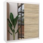 Les tendances - armoire chambre adulte 2 portes coulissantes blanc et naturel avec miroir olivia 200cm ...