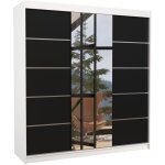 Les tendances - armoire chambre adulte 2 portes coulissantes bois blanc et noir avec miroir baker 200cm ...