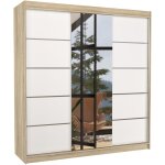 Les tendances - armoire chambre adulte 2 portes coulissantes bois clair et blanc avec miroir baker 200cm ...