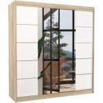 Les tendances - armoire chambre adulte 2 portes coulissantes bois clair et blanc avec miroir dalia 200cm ...