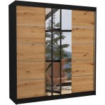 Les tendances - armoire chambre adulte 2 portes coulissantes bois noir et bois artisan avec miroir baker ...