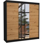 Les tendances - armoire chambre adulte 2 portes coulissantes bois noir et artisan avec miroir zafa 200cm ...