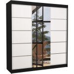 Les tendances - armoire chambre adulte 2 portes coulissantes bois noir et blanc avec miroir baker 200cm ...