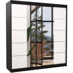 Les tendances - armoire chambre adulte 2 portes coulissantes bois noir et blanc avec miroir dalia 200cm ...