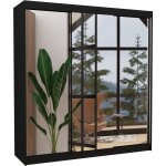 Les tendances - armoire chambre adulte 2 portes coulissantes bois noir et miroir kostina 200cm