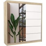 Les tendances - armoire chambre adulte 2 portes coulissantes naturel et blanc avec miroir olivia 200cm ...
