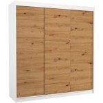 Les tendances - armoire chambre adulte blanche et bois artisan 2 portes coulissantes kamia 200cm