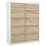 Les tendances - armoire de chambre � coucher blanche 2 portes coulissantes bois clair et alu kubik 150cm ...