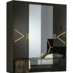 Armoire de chambre design 4 portes battantes bois noir laqué et métal doré diamanto 182cm Armoire de chambre design 4 portes battantes bois noir laqué et métal doré diamanto 182cm