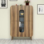 Armoire de rangement 2 portes bois noyer et bleu berkal 93cm