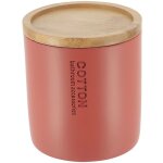 Tendance - boite a coton polyresine couvercle bambou - terracotta bambou