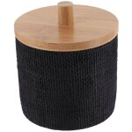 Tendance - boite a coton polyresine ronde effet maille et bambou - noir