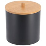Tendance - boite a coton et coton tiges ps noir couvercle bambou - noir bambou