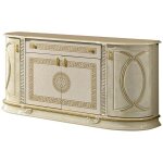 Buffet 4 portes 1 tiroir bois vernis laqu� brillant beige et dor� venus 163cm