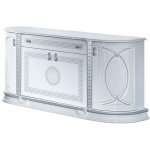 Buffet 4 portes 1 tiroir bois vernis laqu� brillant blanc et gris venus 163cm