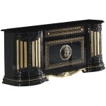 Buffet 4 portes 1 tiroir bois vernis laqu� brillant noir et dor� lesly 168cm