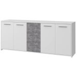 Les tendances - buffet bas 4 portes 3 tiroirs - blanc et decor gris beton - l 179 x p 42 x h 74, 5 cm ...