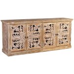 Buffet en bois de teck blanchi 4 portes lookia 180cm