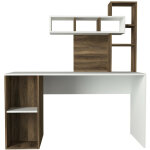 Bureau avec �tag�re int�gr� bois noyer et blanc ciska 120