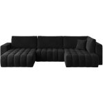 Les tendances - canap� d'angle panoramique boston en velours capitonn� - noir - m�ridienne a gauche