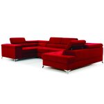 Les tendances - canap� panoramique convertible triano velours - t�ti�res r�glables - rouge - coffre � ...