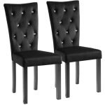 Chaise capitonne velours noir et pieds bois noir karmen - lot de 2