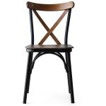Chaise de cuisine en métal noir et bois massif foncé loryne - lot de 4 Chaise de cuisine en métal noir et bois massif foncé loryne - lot de 4