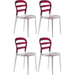 Chaise design laqu�e blanc et polycarbonate rouge verza - lot de 4