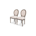 Chaise mdaillon lin beige et pieds bois massif clair makin - lot de 2